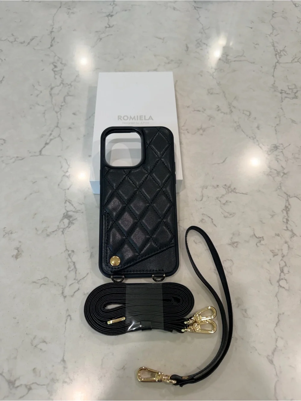 iPhone 16 Plus Black Quilted Crossbody Phone Case with Strap, +2 other fun ones!
